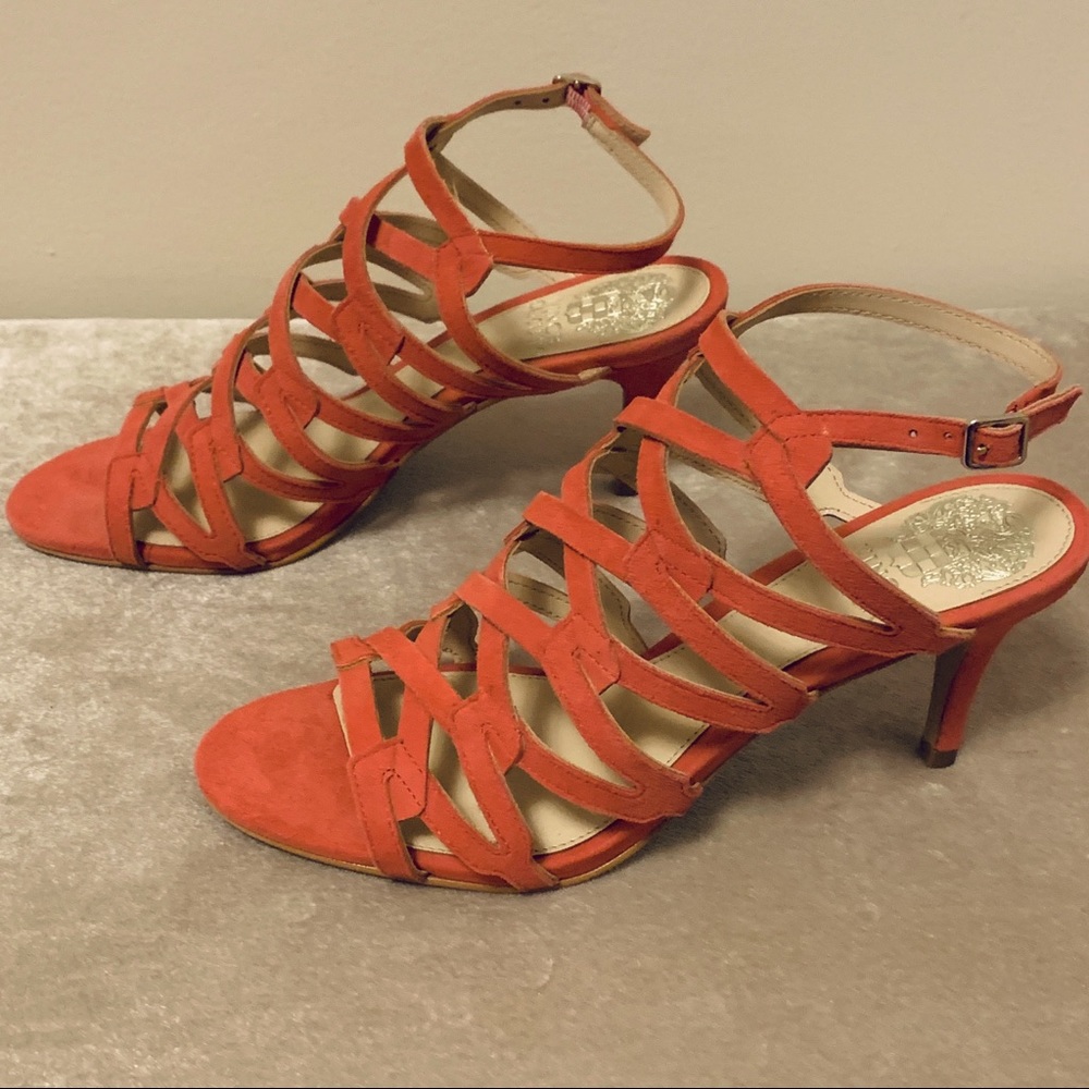 Vince Camuto Phaelyn Leather Suede Strappy Sandal, 6.5 Gladiator Coral New